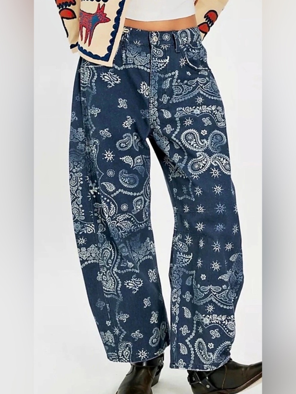 we the free navy bandana good luck barrel jeans